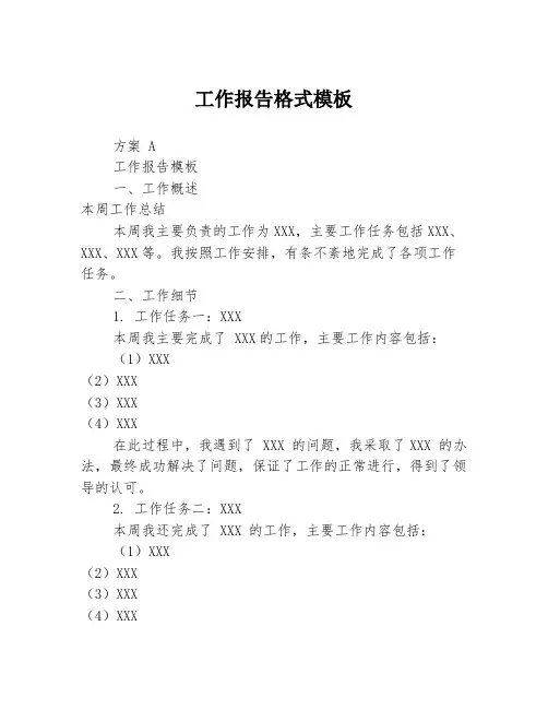 工作报告格式模板3篇