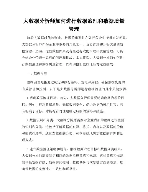 大数据分析师如何进行数据治理和数据质量管理