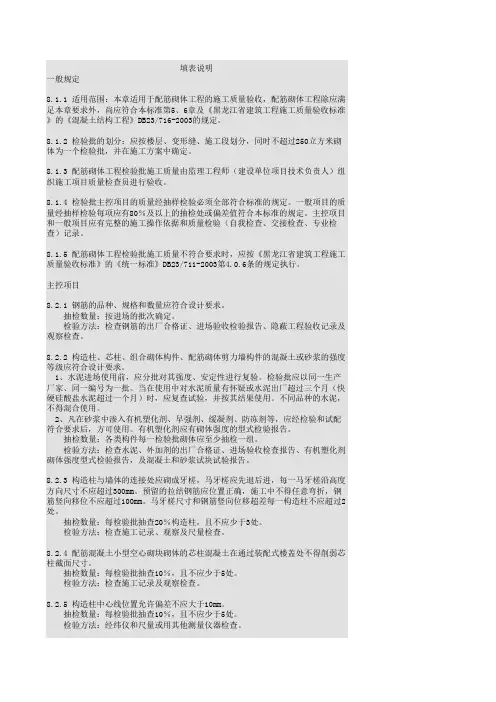 配筋砌体工程检验批施工质量验收记录填表说明