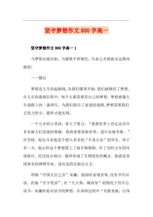 坚守梦想作文800字高一