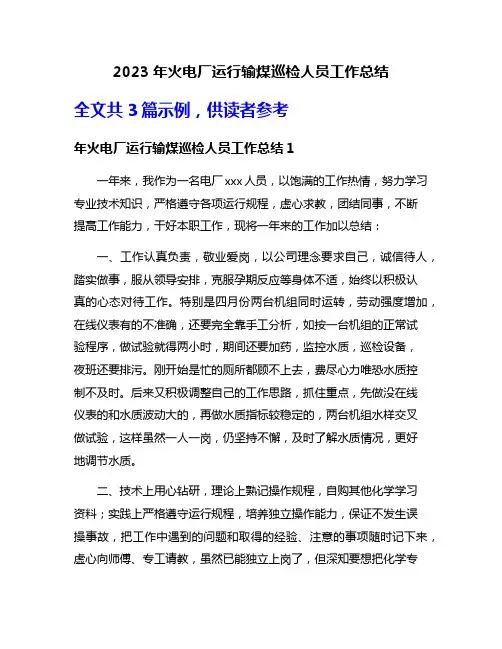 2023年火电厂运行输煤巡检人员工作总结