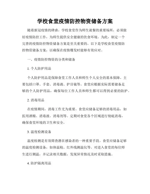 学校食堂疫情防控物资储备方案