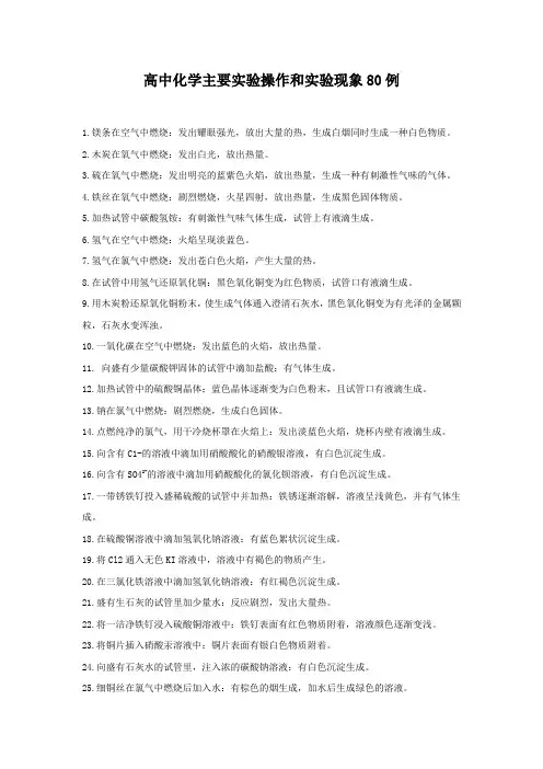 高考化学 实验操作和实验现象80例