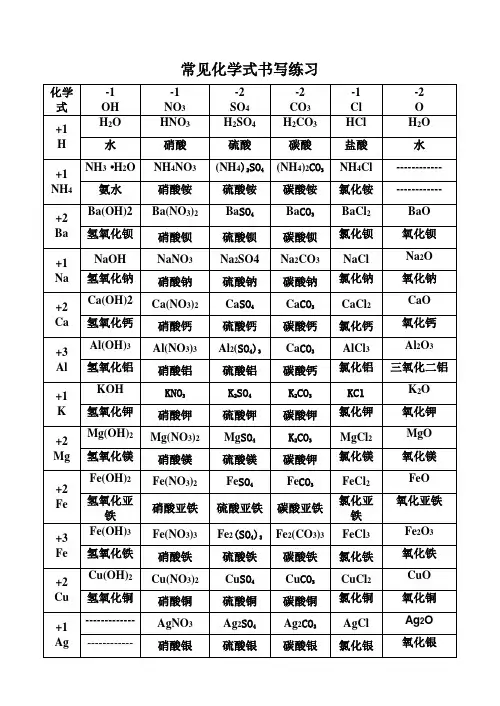 初中化学式书写练习
