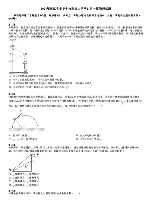 2024届浙江省金华十校高三上学期11月一模物理试题