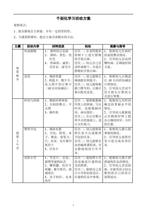 大班个别化学习活动方案
