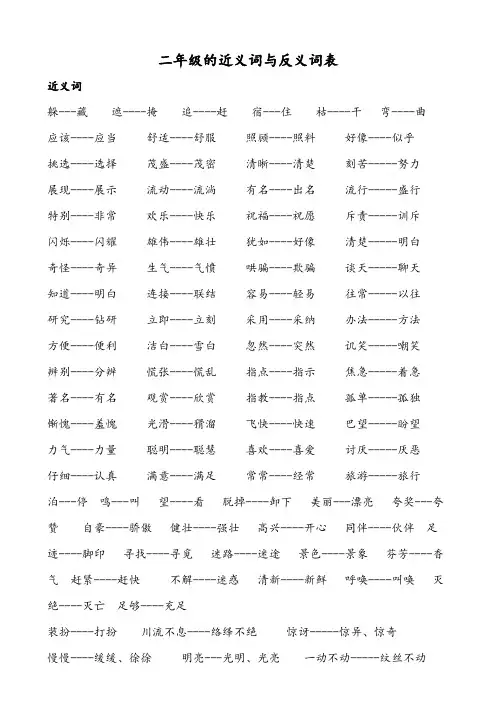 二年级上册语文近、反义词及多音字等