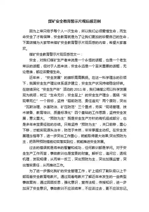 煤矿安全教育警示片观后感范例