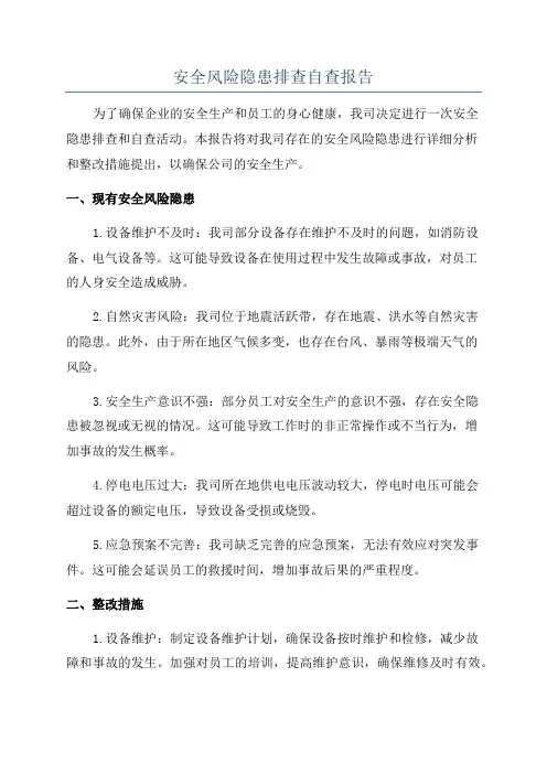 安全风险隐患排查自查报告