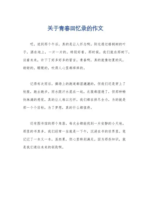 关于青春回忆录的作文
