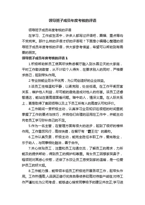 领导班子成员年度考核的评语