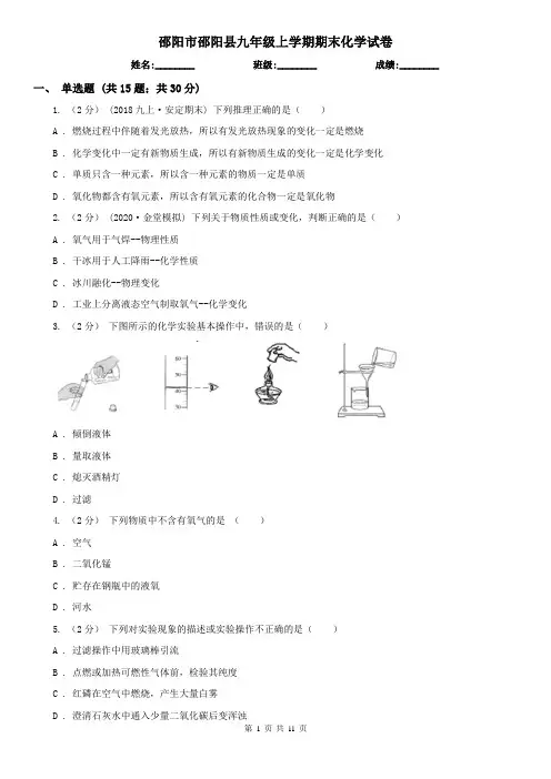 邵阳市邵阳县九年级上学期期末化学试卷