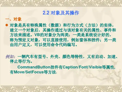 2.2对象及其操作一、对象对象是具有特殊属性(数据)和行为(精)