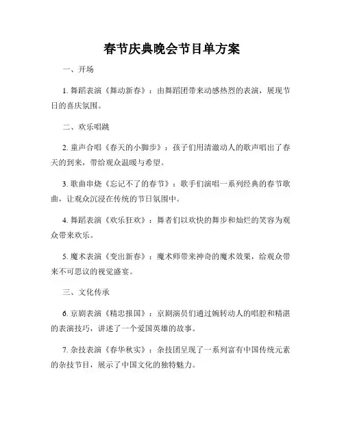 春节庆典晚会节目单方案