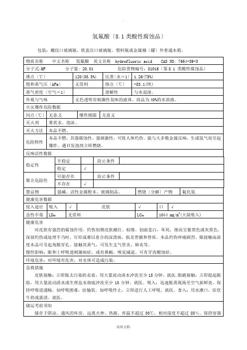 氟化氢理化特性表