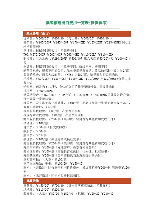 集装箱进出口费用一览表(雷志阳——仅供参考)