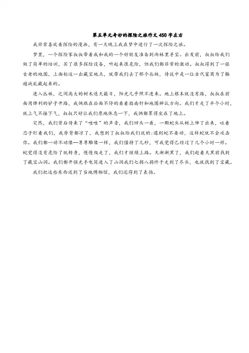 第五单元奇妙的探险之旅作文450字左右