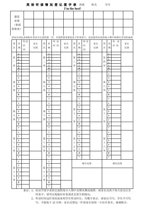 英语听读签字表
