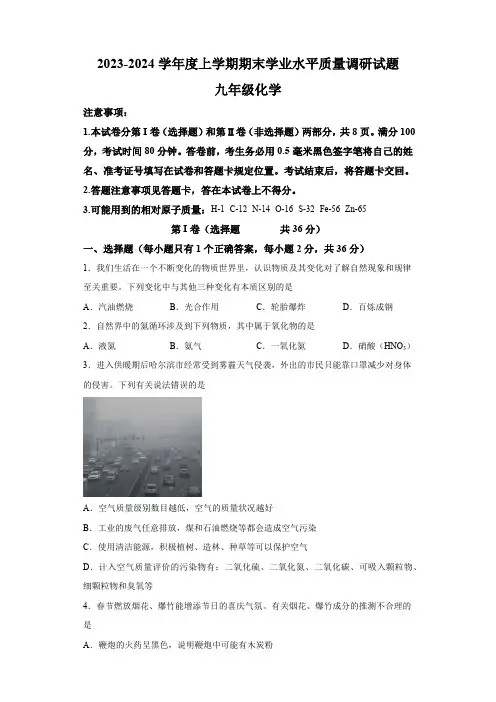 山东省临沂市河东区2023-2024学年九年级上学期期末 化学试题(含解析)