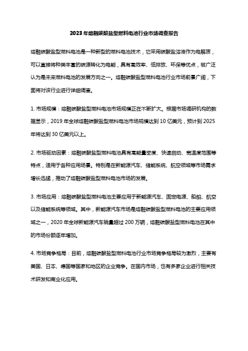 2023年熔融碳酸盐型燃料电池行业市场调查报告