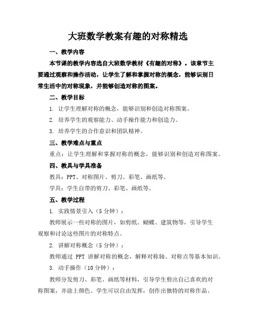 大班数学教案有趣的对称精选