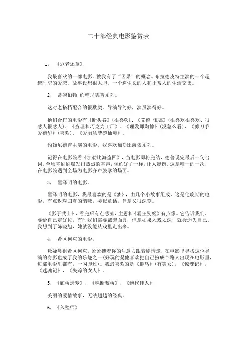 二十部经典电影鉴赏表