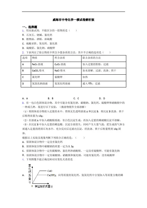威海市中考化学一模试卷解析版