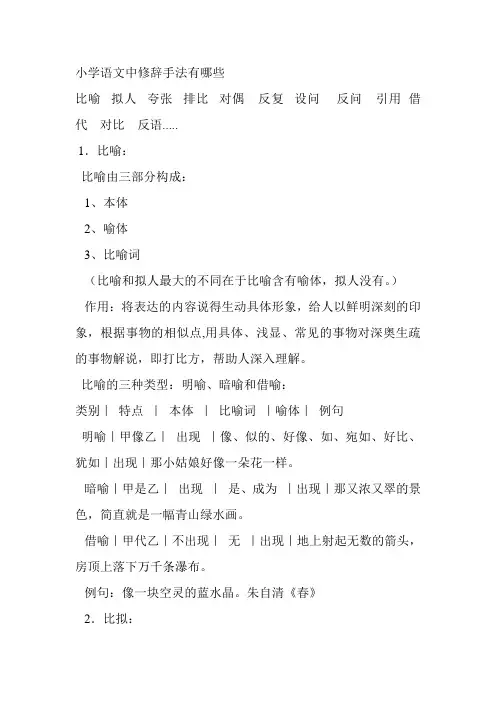 小学语文中修辞手法有哪些