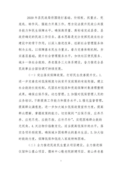 民政局2020年工作计划