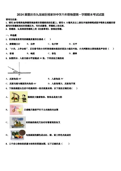 2024届重庆市九龙坡区杨家坪中学八年级物理第一学期期末考试试题含解析