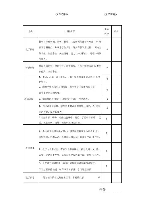 音乐课评价表