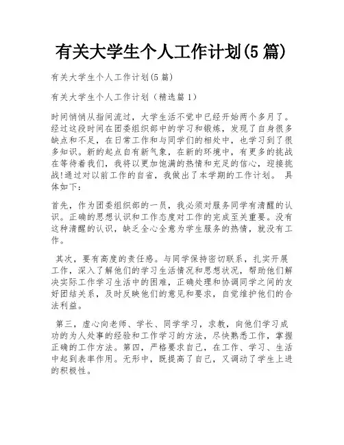 有关大学生个人工作计划(5篇)