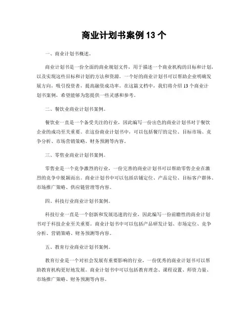 商业计划书案例13个
