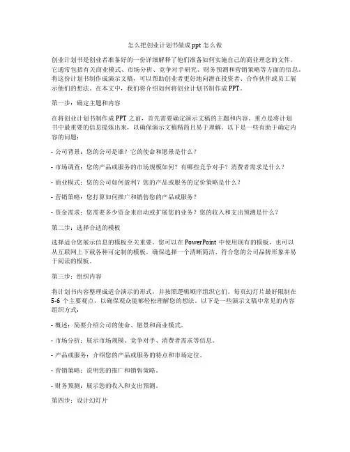怎么把创业计划书做成ppt怎么做