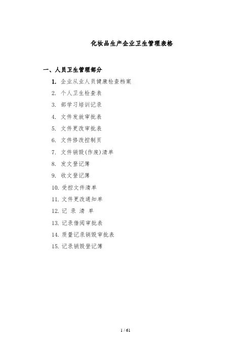 化妆品生产企业卫生管理表格模板
