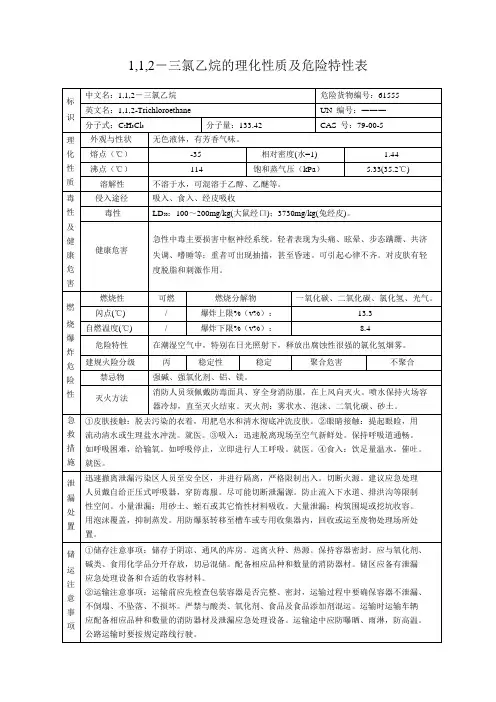 1,1,2-三氯乙烷的理化性质及危险特性表