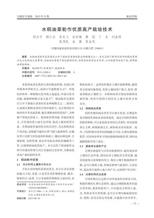 水稻油菜轮作优质高产栽培技术
