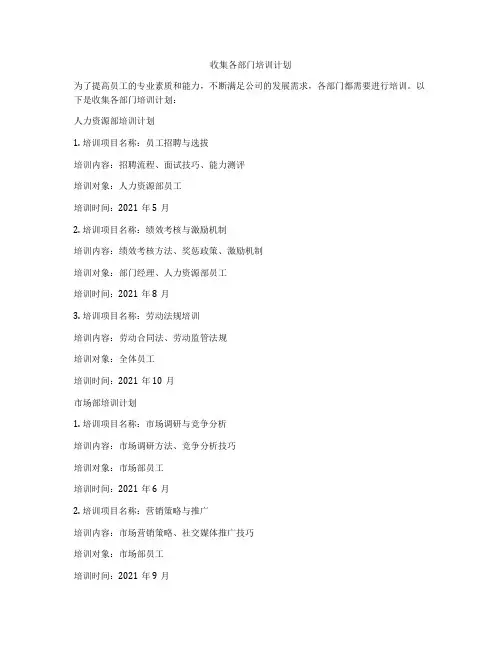 收集各部门培训计划