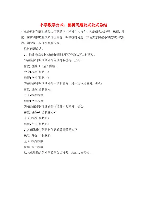 小学数学公式：植树问题公式公式总结  