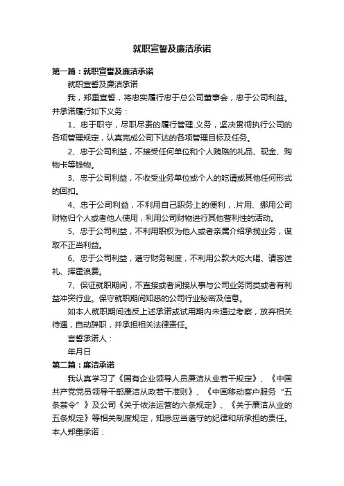 就职宣誓及廉洁承诺