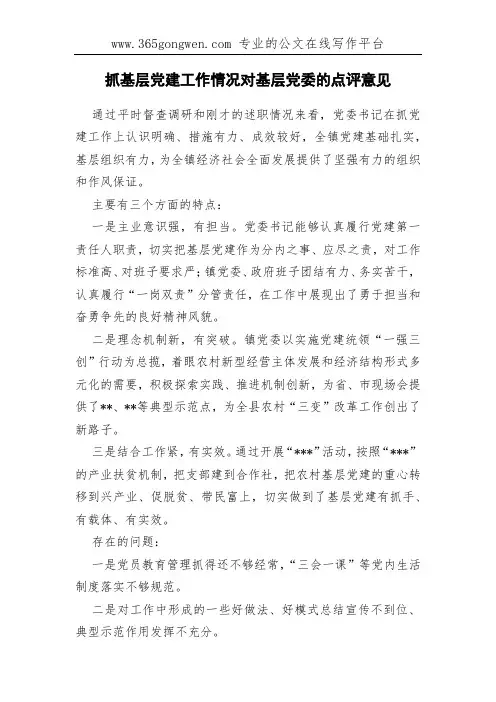 抓基层党建工作情况对基层党委的点评意见