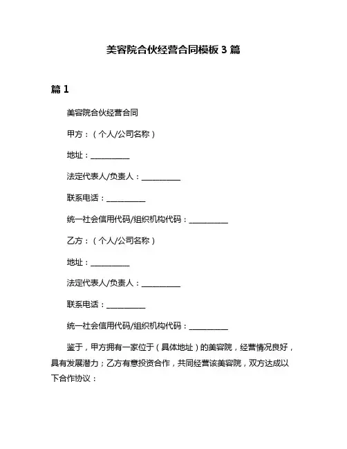 美容院合伙经营合同模板3篇