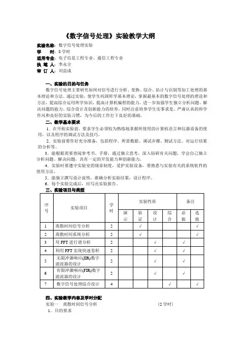 《数字信号处理》实验教学大纲