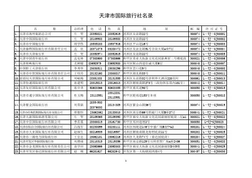 天津市国际旅行社名录