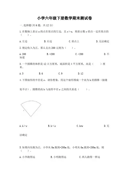 小学六年级下册数学期末测试卷含完整答案(易错题)