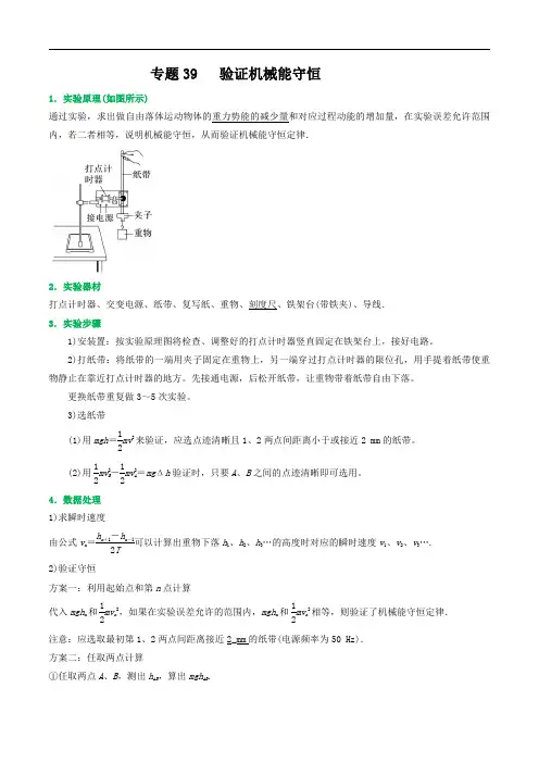 2024届高考物理一轮复习重难点逐个击破39验证机械能守恒(解析版)