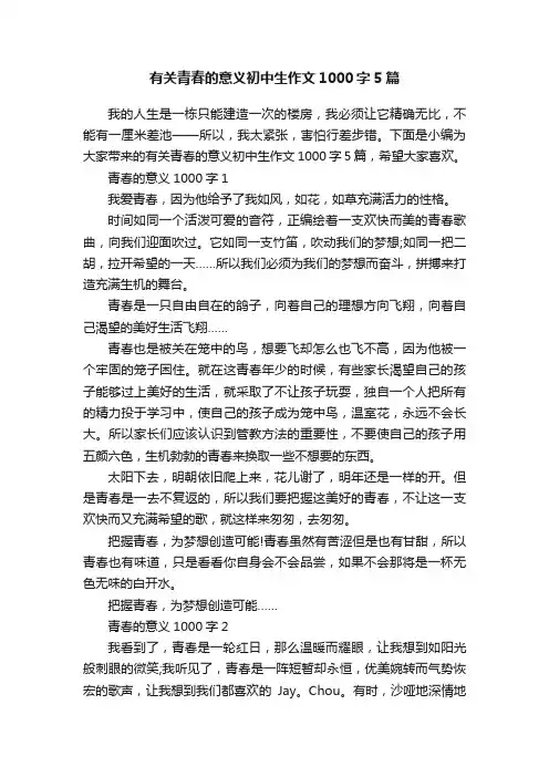 有关青春的意义初中生作文1000字5篇
