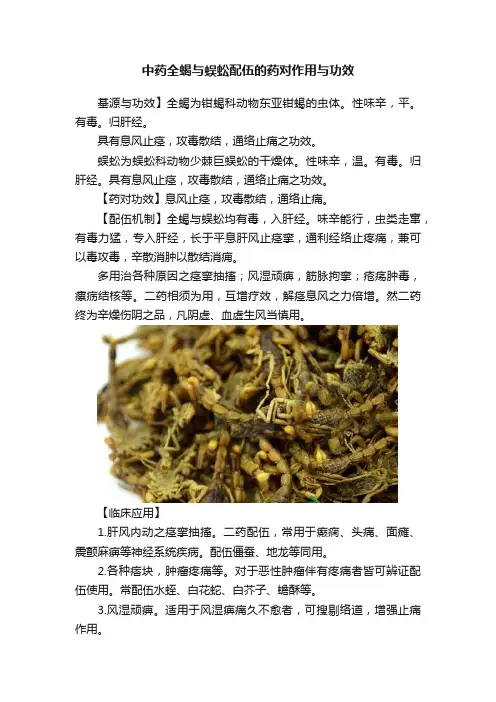 中药全蝎与蜈蚣配伍的药对作用与功效