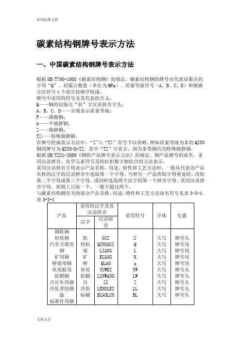 碳素结构钢牌号表示方法