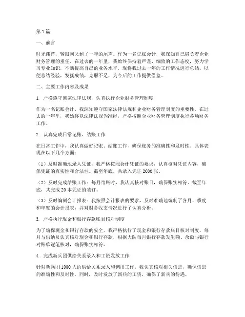 年度自我总结记账会计(3篇)